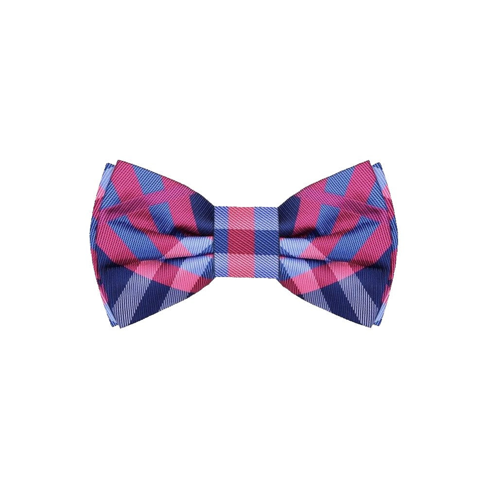 A Pink, Blue Plaid Pattern Silk Self Tie Bow Tie 