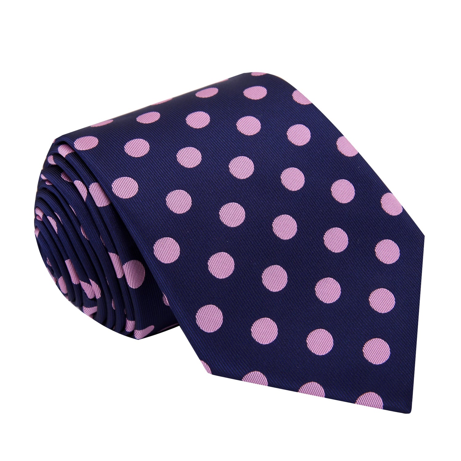 A Dark Blue, Pink Dot Pattern Silk Necktie 
