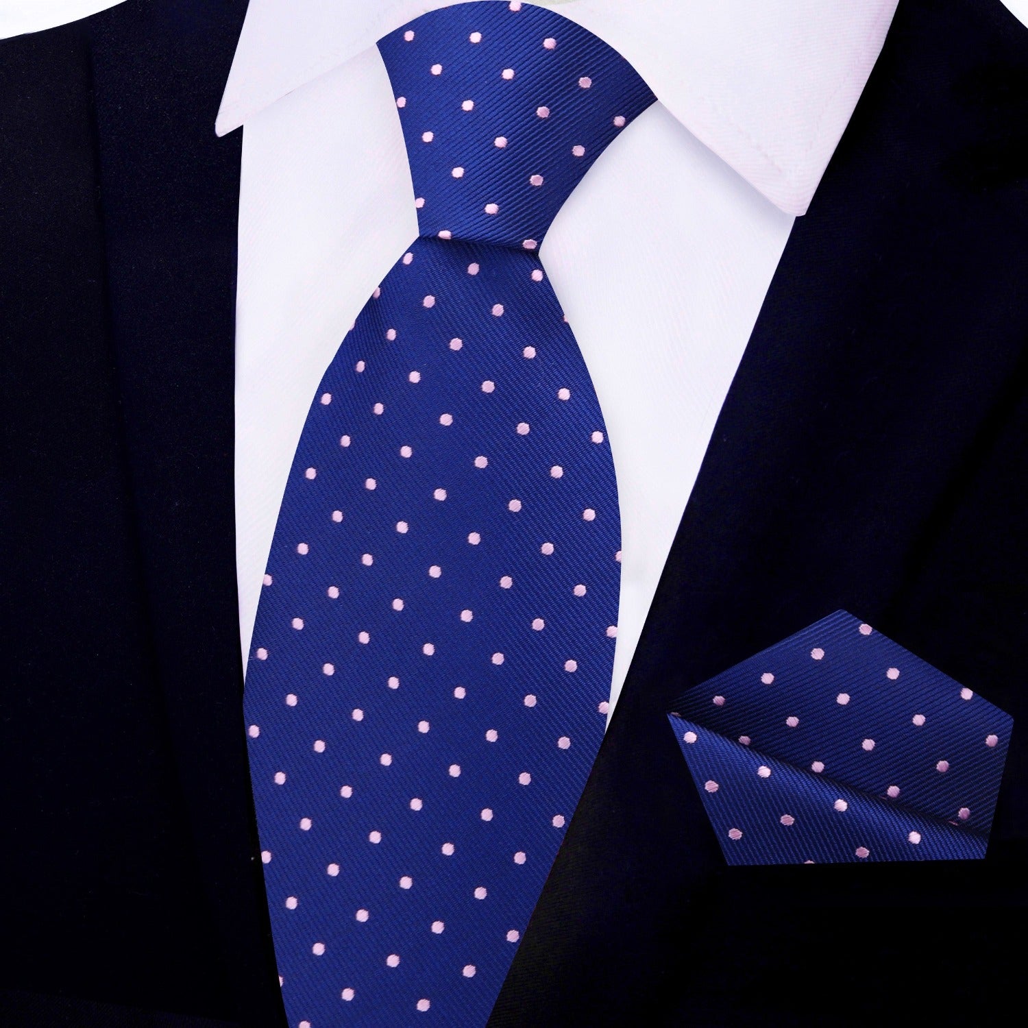 Blue, Pink Small Polka Dot Tie and Pocket Square