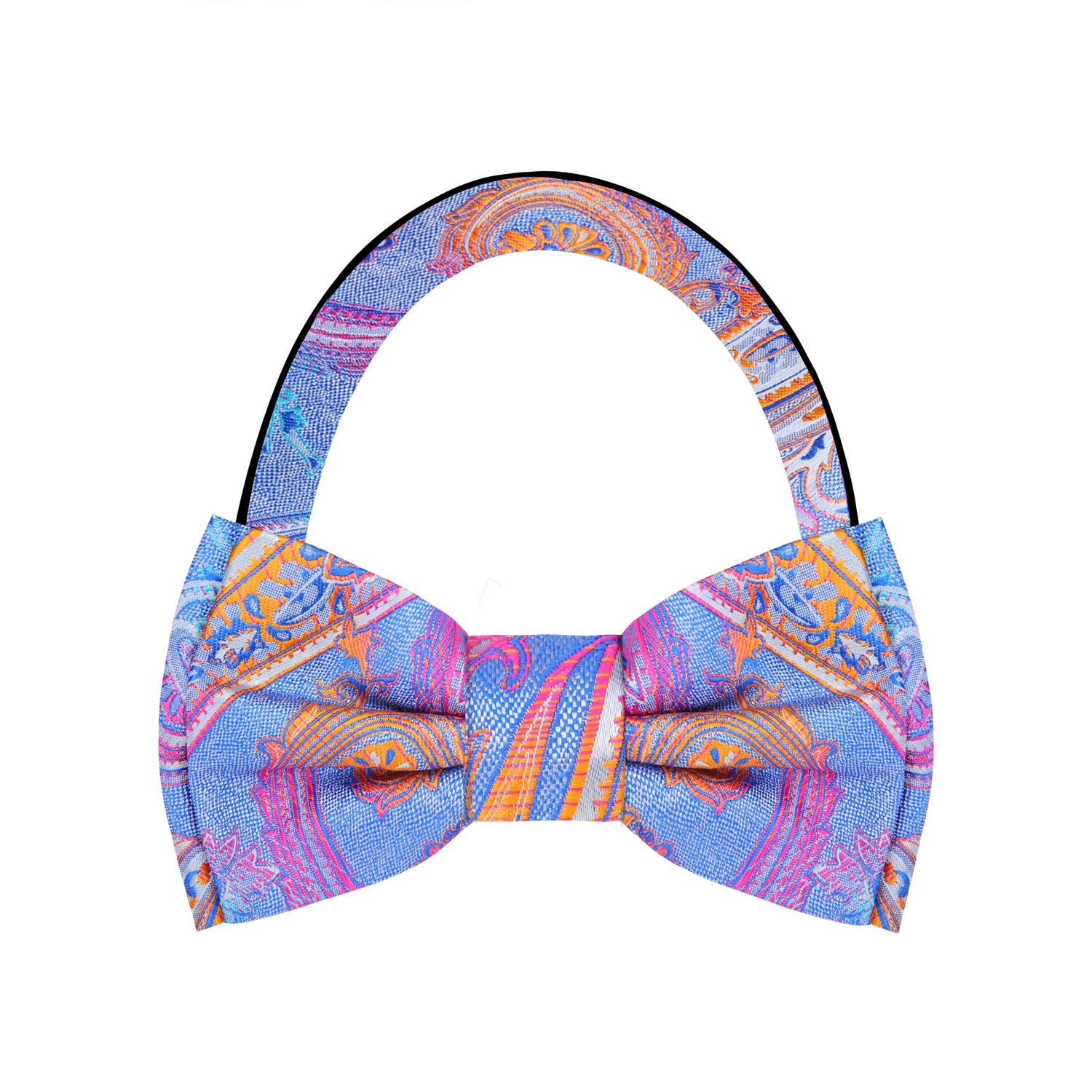 Blue, Pink and Orange Paisley Bow Tie Pre Tied