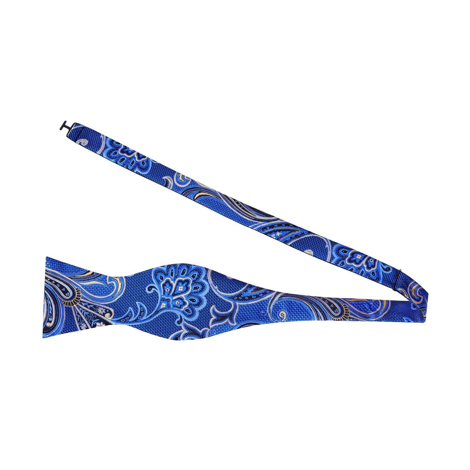 Blue, Black Yellow Paisley Bow Tie Untied