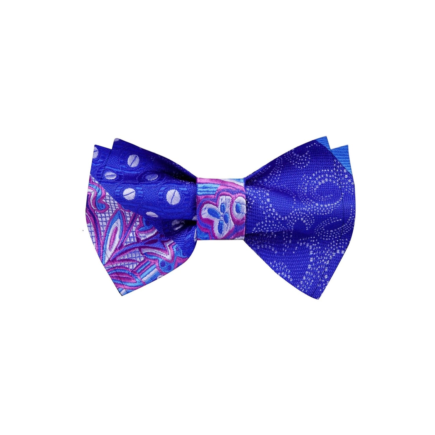 A Blue,Purple Abstract and Paisley Pattern Silk Pre Tied Bow Tie 