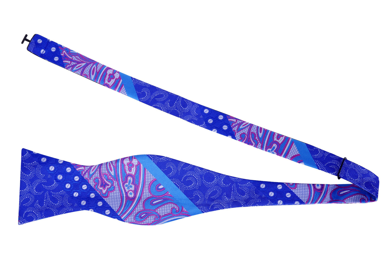 Untied View: A Blue, Purple Abstract Waves, Paisley, Dot Pattern Silk Self Tie Bow Tie 