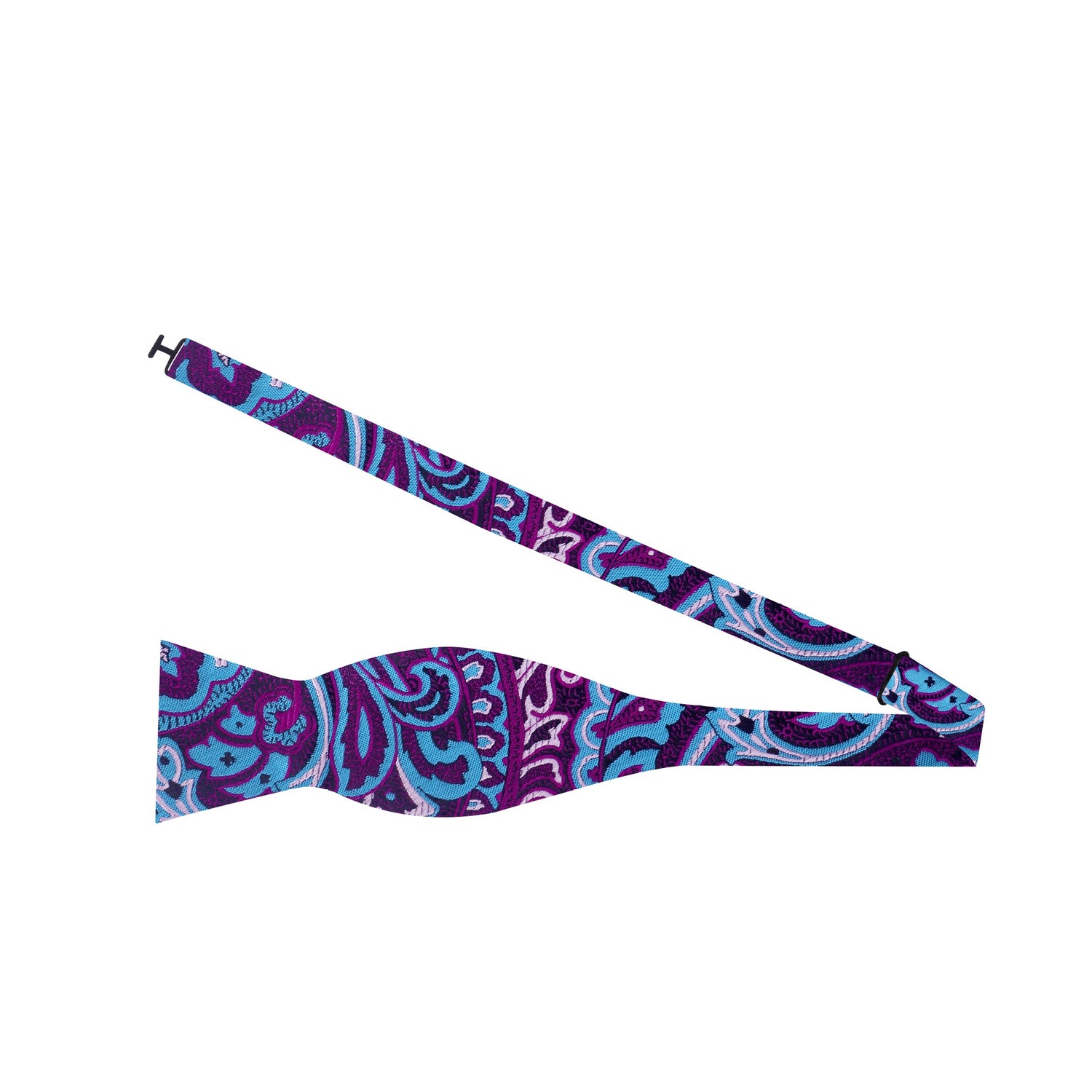 Self Tie Bow Tie: A Blue, Purple Ornate Paisley Pattern Silk Self Tie Bow Tie