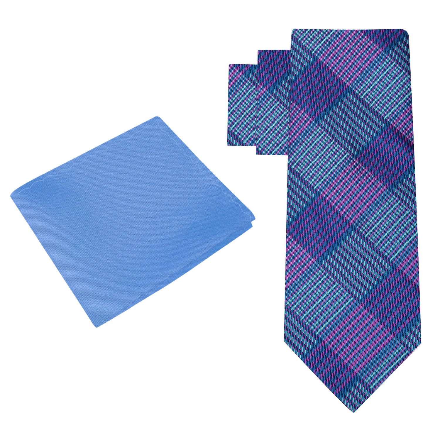 Alt View: Blue and Purple Plaid Tie and Blue Square