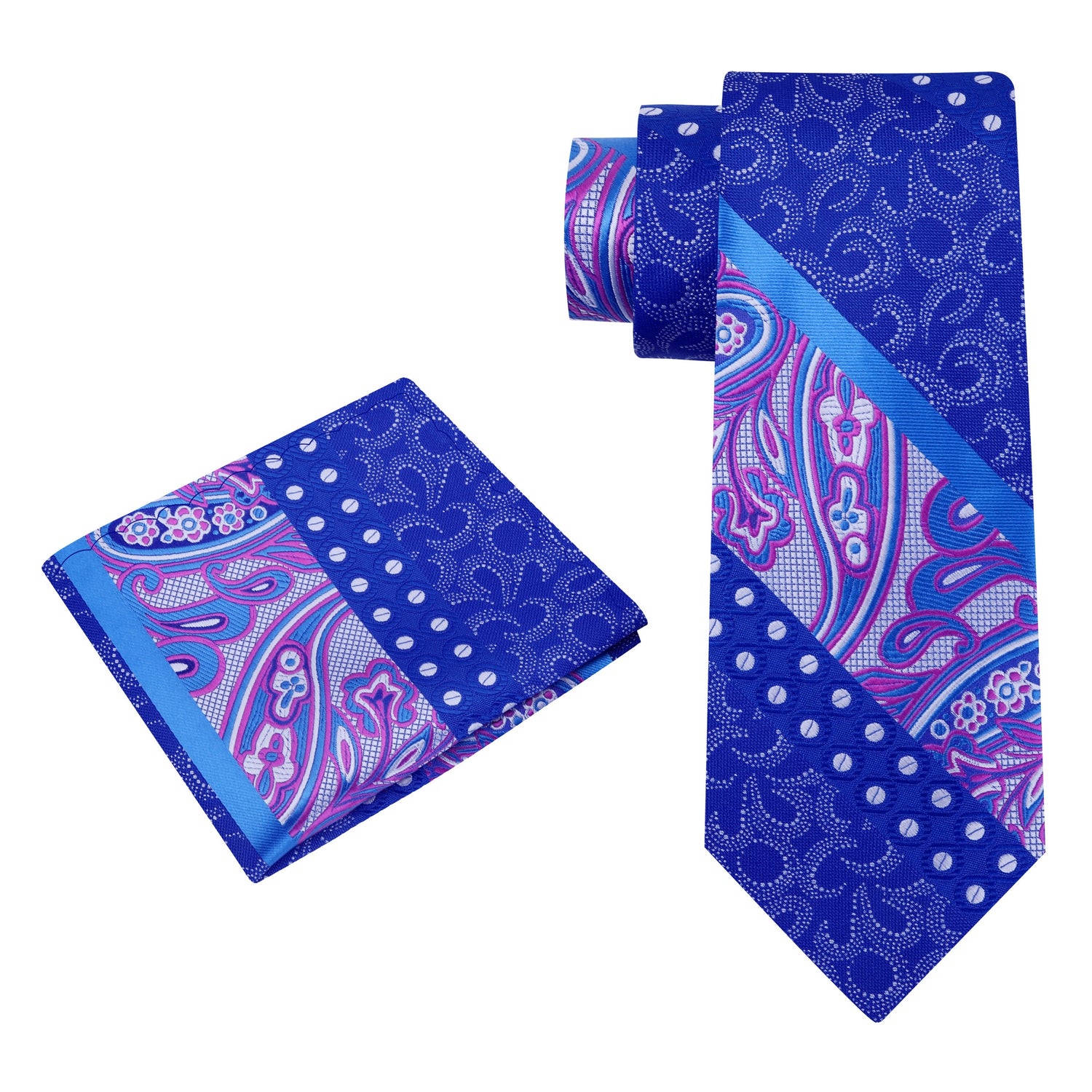Alt View: Purple Blue Abstract Paisley Tie and Pocket Square