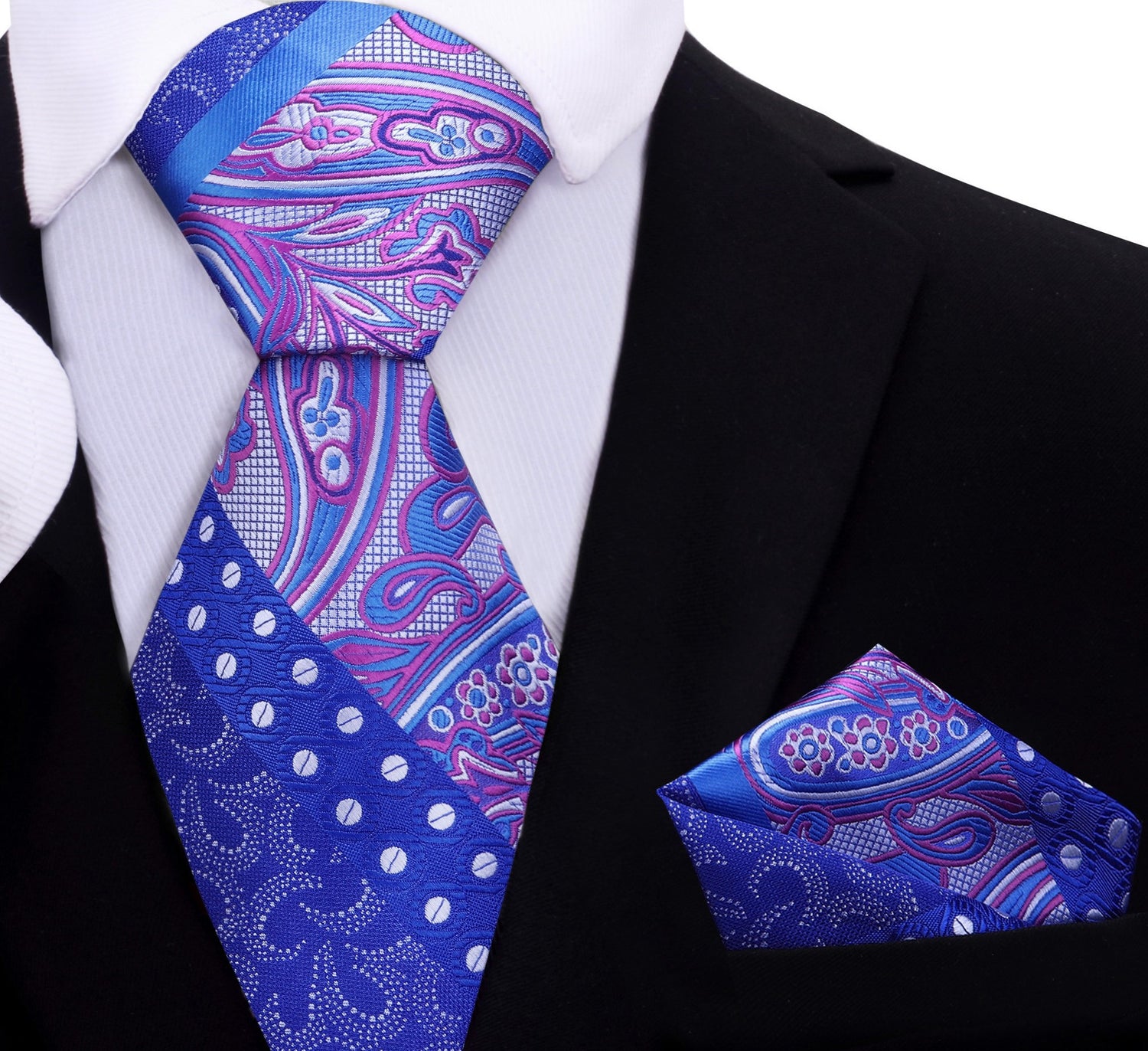 Purple Blue Abstract Paisley Tie and Pocket Square
