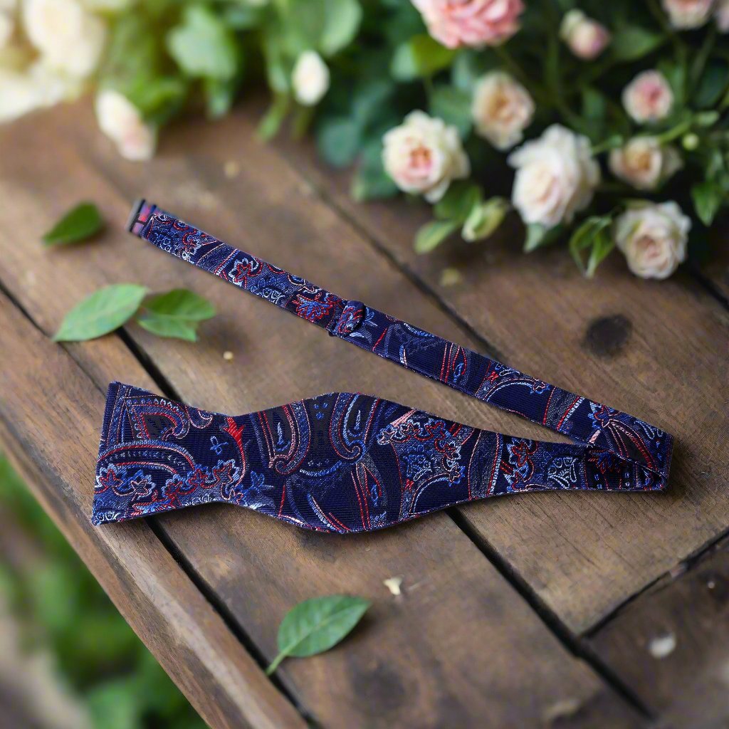 Self Tie Blue, Red Paisley Bow Tie 