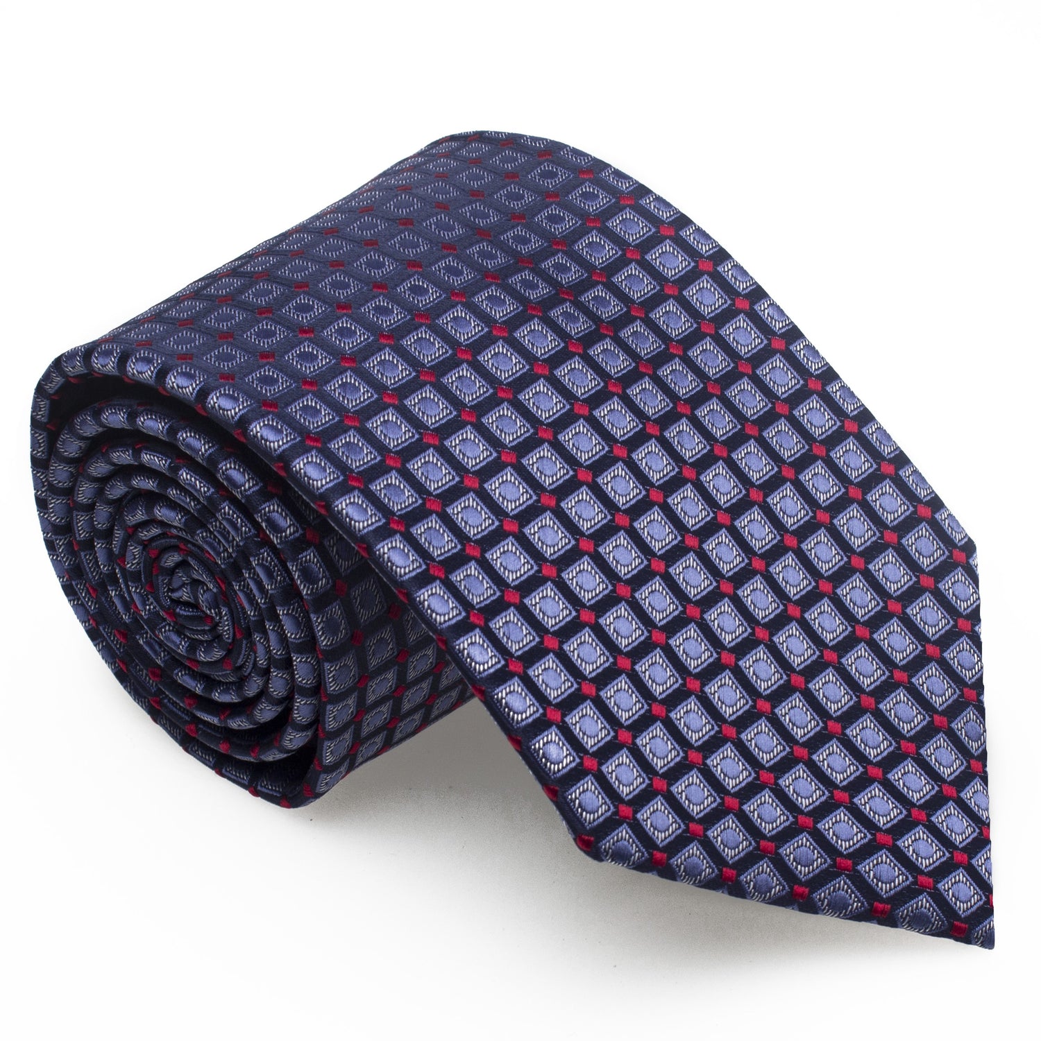 A Deep Blue, Red Check Pattern Silk Necktie 