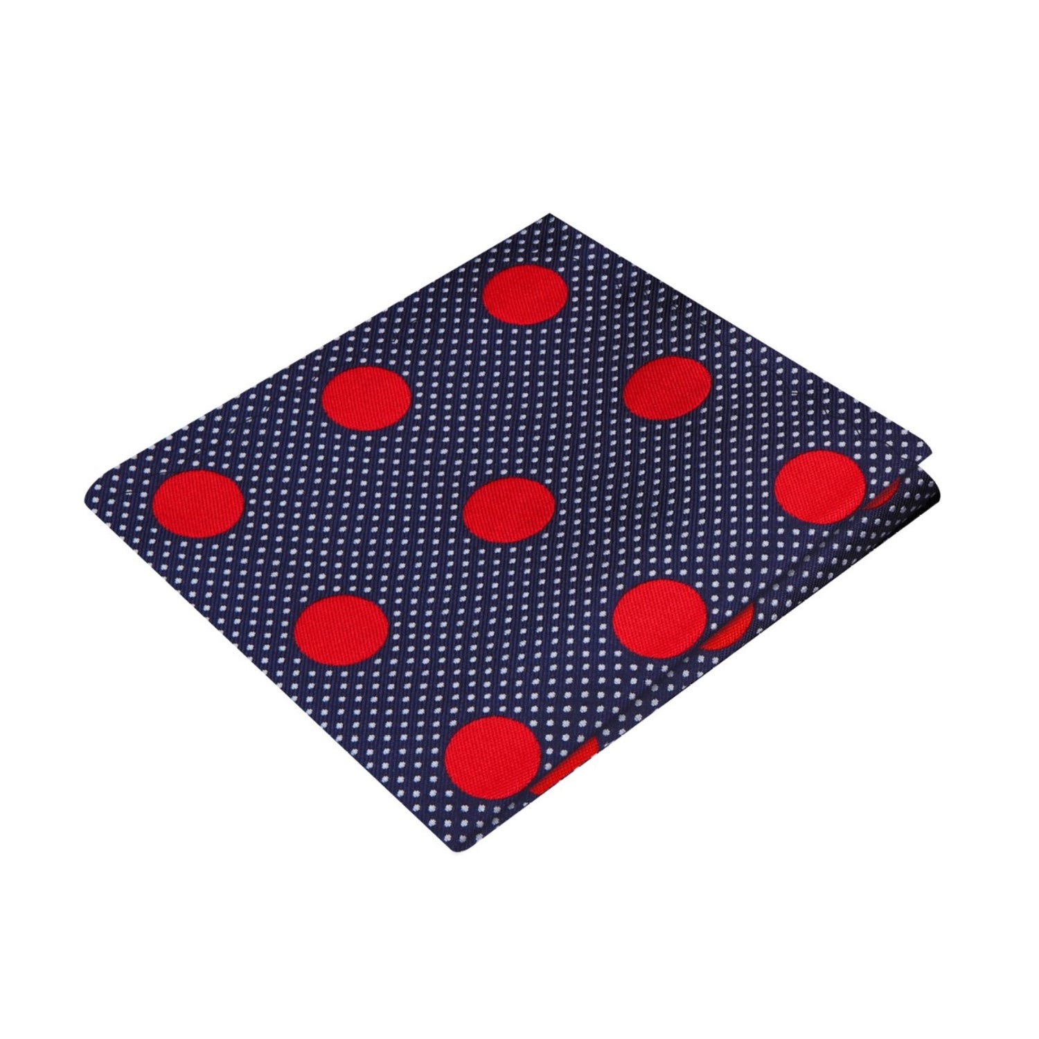 A Dark Blue, Red Dot Pattern Silk Pocket Square