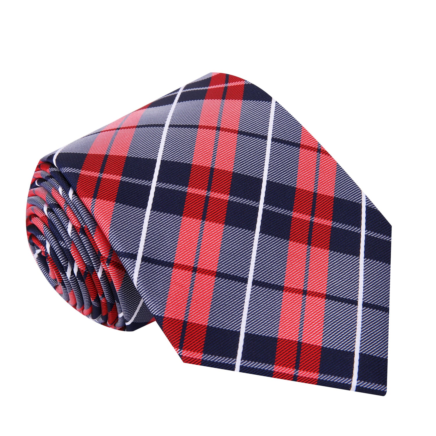 A Red, Blue Plaid Pattern Silk Necktie 