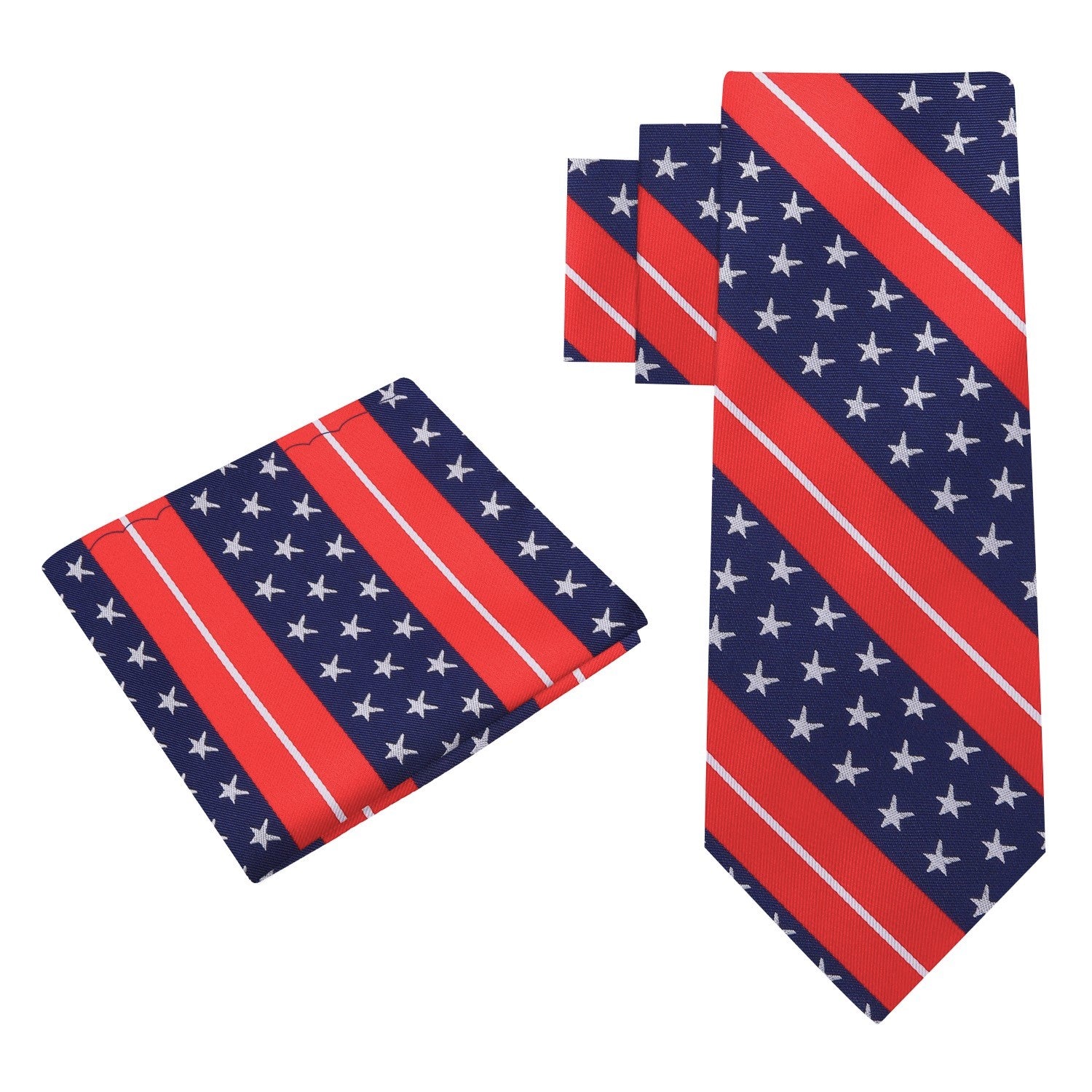 Alt View: Blue, Red, Grey New Stars and Stripes Tie and Pocket Square