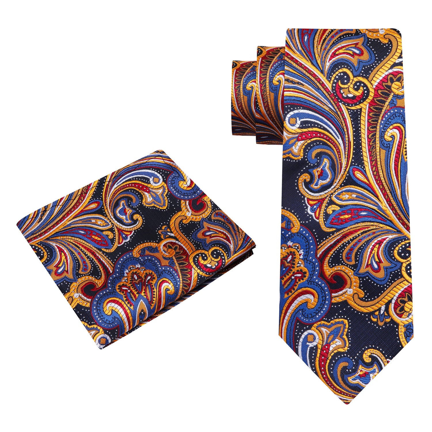 View 2: Blue, Red, Orange Paisley Tie and Square