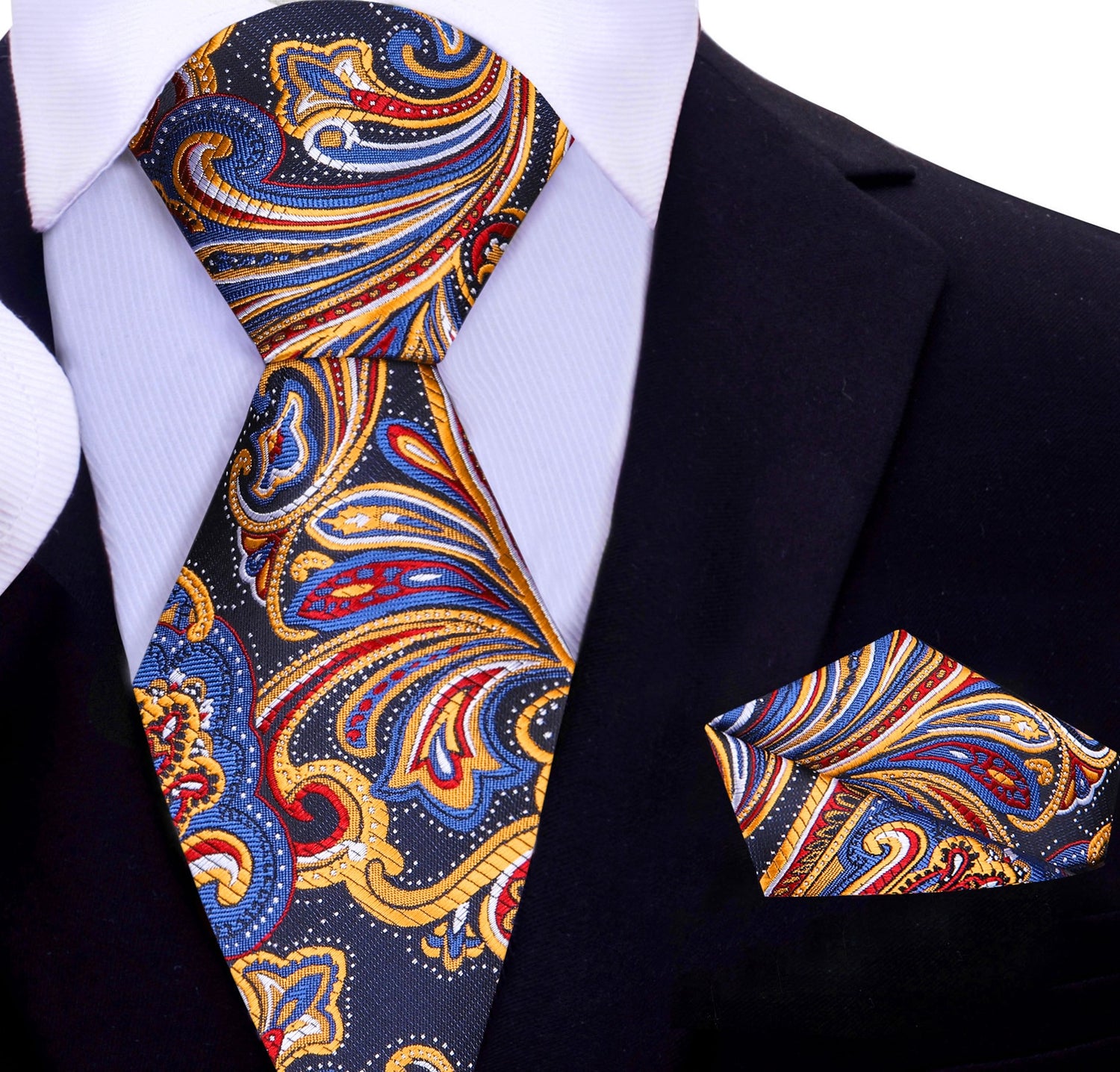 Blue, Red, Orange Paisley Tie and Square