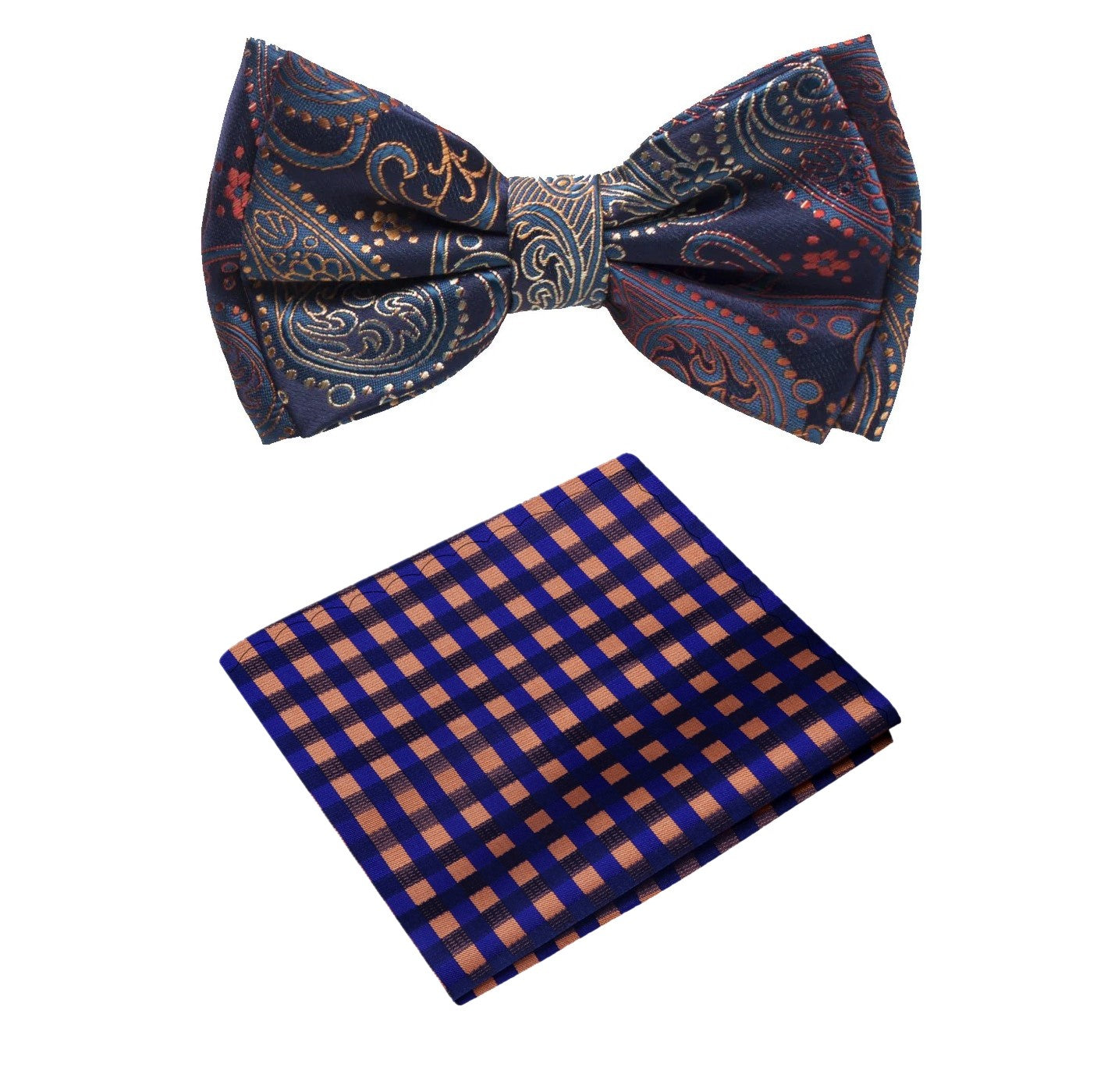 Blue, Red and Orange Paisley Bow Tie and Square