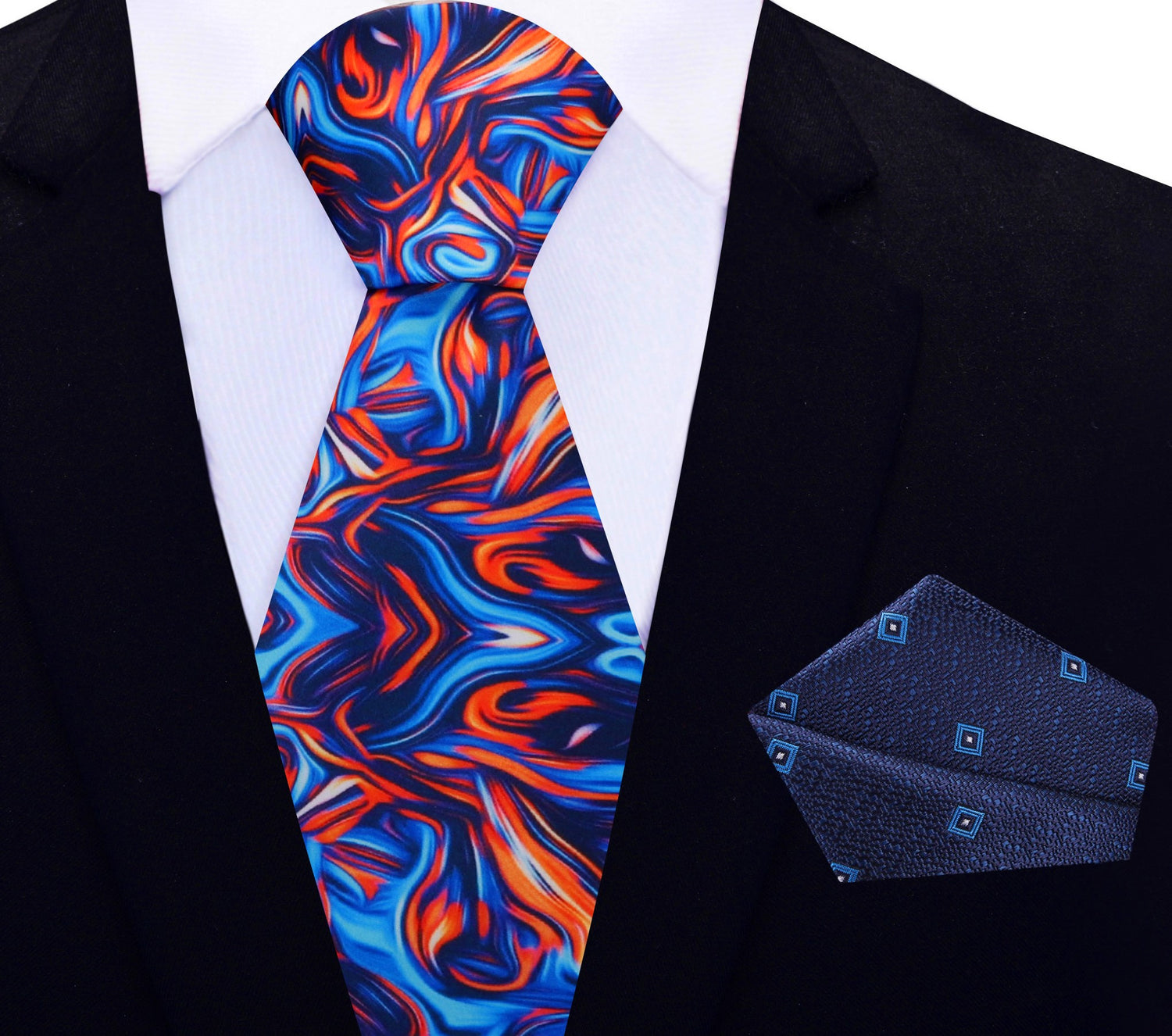 Blue, Orange Abstract Tie and Abstract Blue, Light Blue Geometric Square