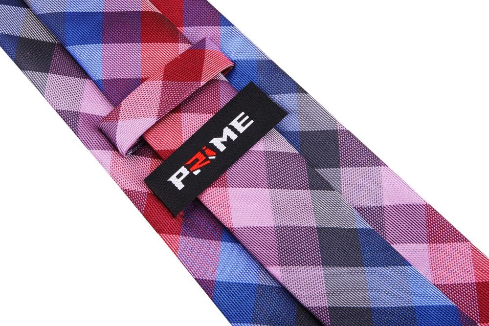 Blue, Red, Pink, purple Check Tie PRIME Logo
