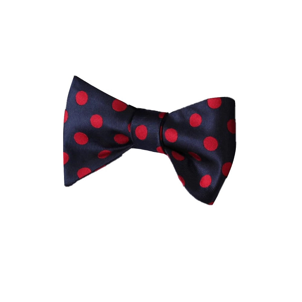 A Blue, Red Polka Pattern Silk Self Tie Bow Tie Bow Tie