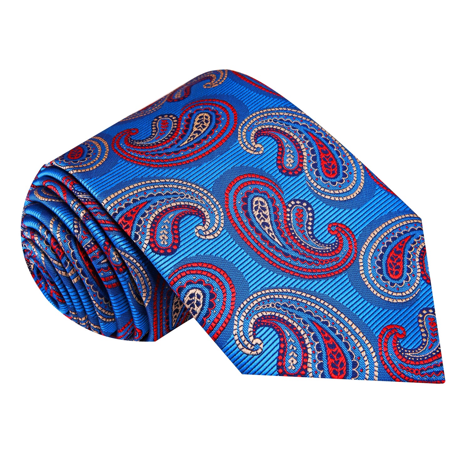 A Blue, Red Paisley Pattern Silk Necktie 