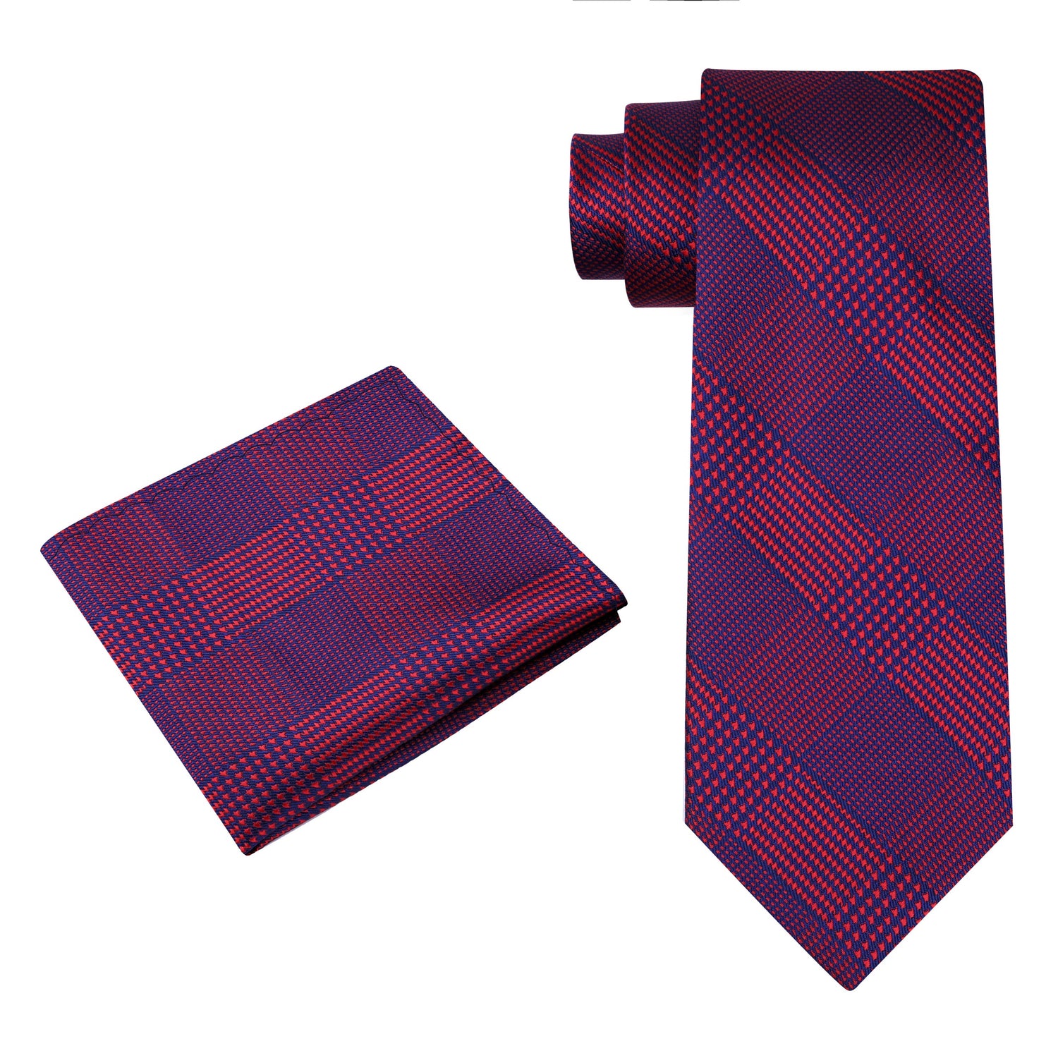 Alt View: Red, Blue Geometric Tie and Pocket Square