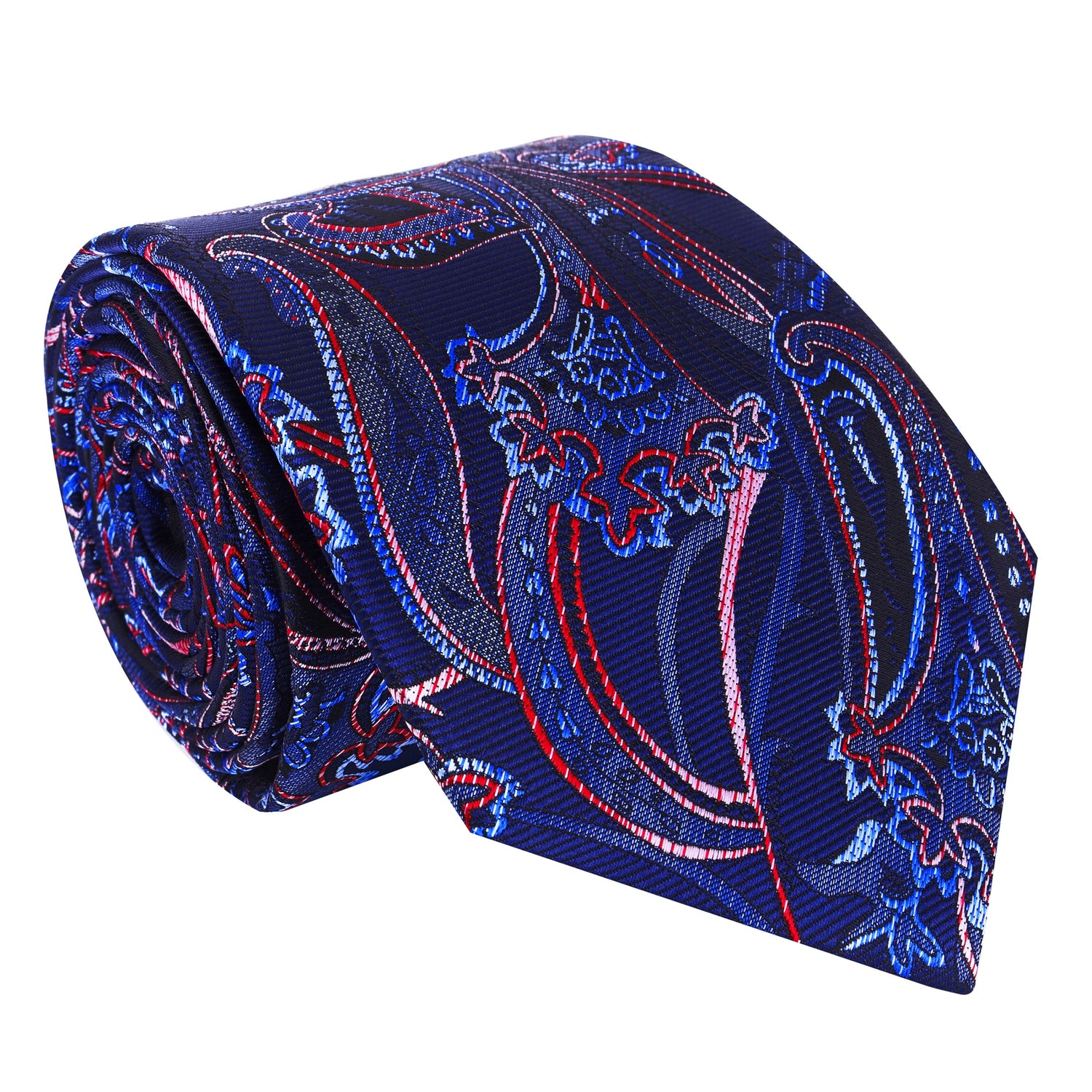 A Blue, Red Paisley Pattern Silk Necktie 