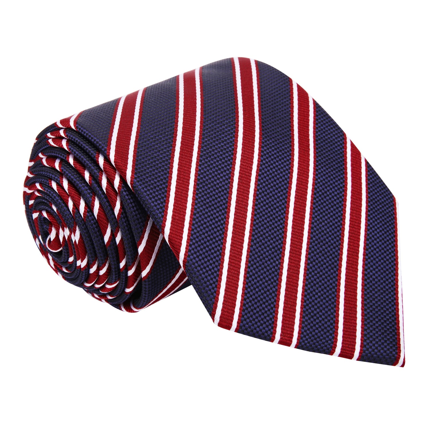A Dark Blue, Red Stripe Pattern Silk Necktie 