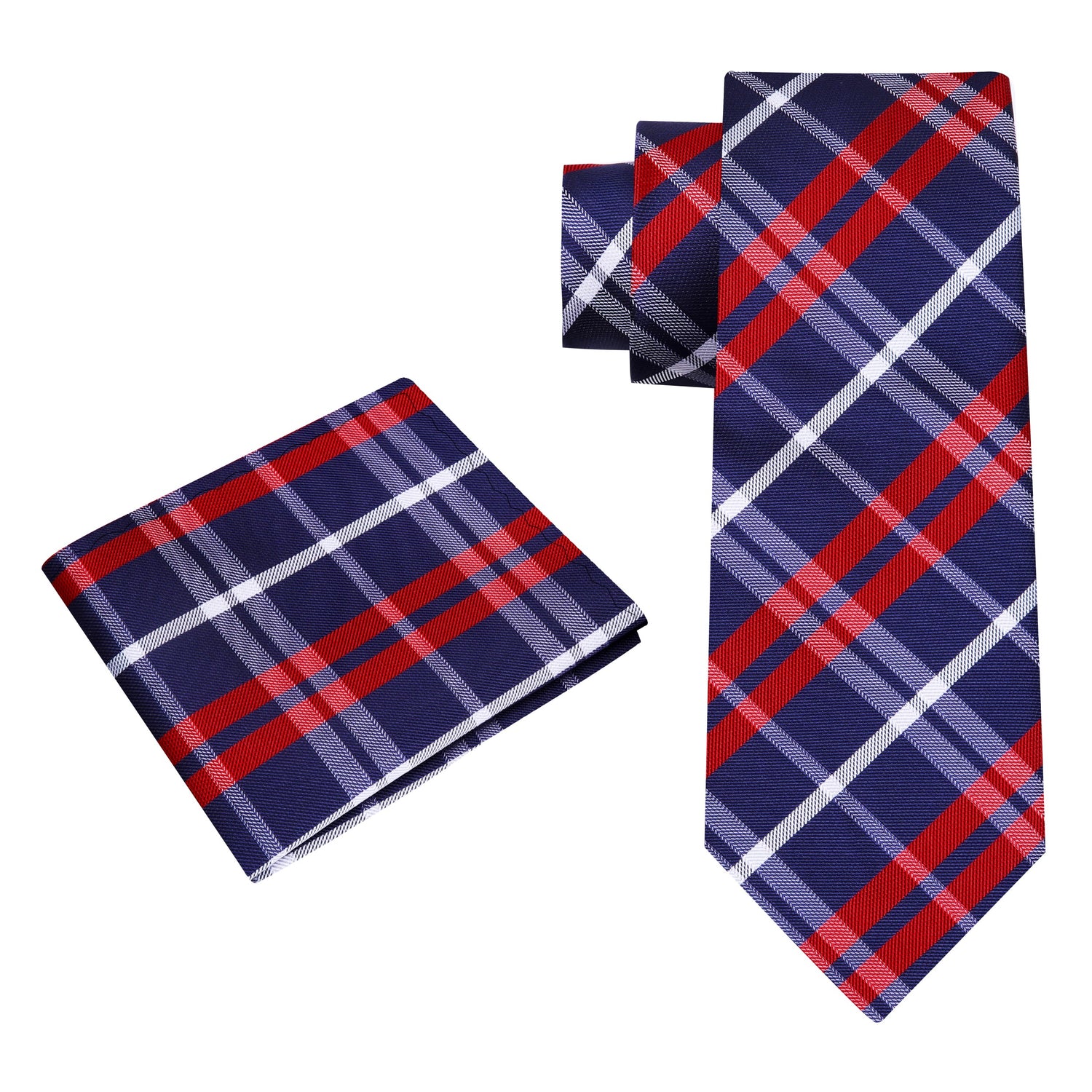Alt view: Blue, Red and White Giza Plaid Tie and Square