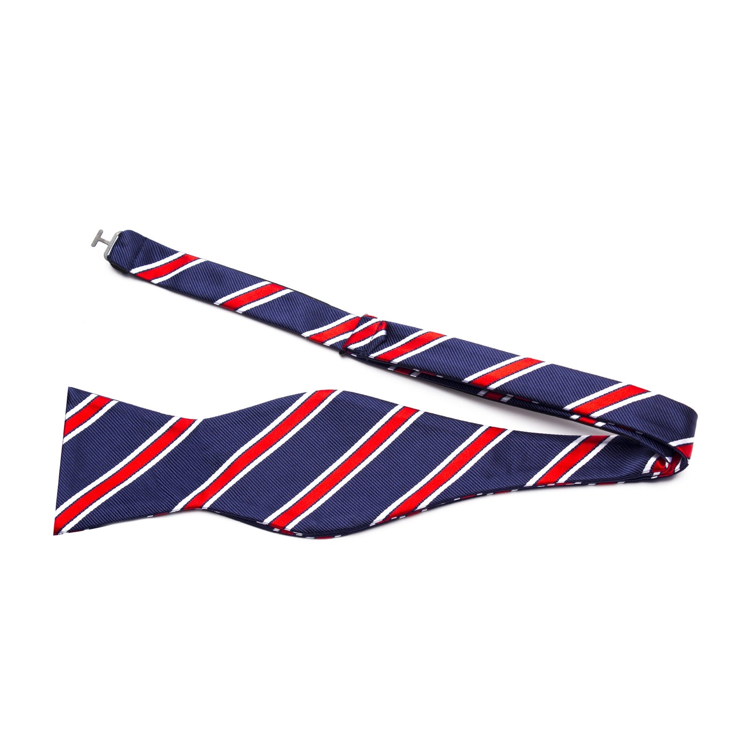 Untied View: Blue, Red, White Stripe Bow Tie