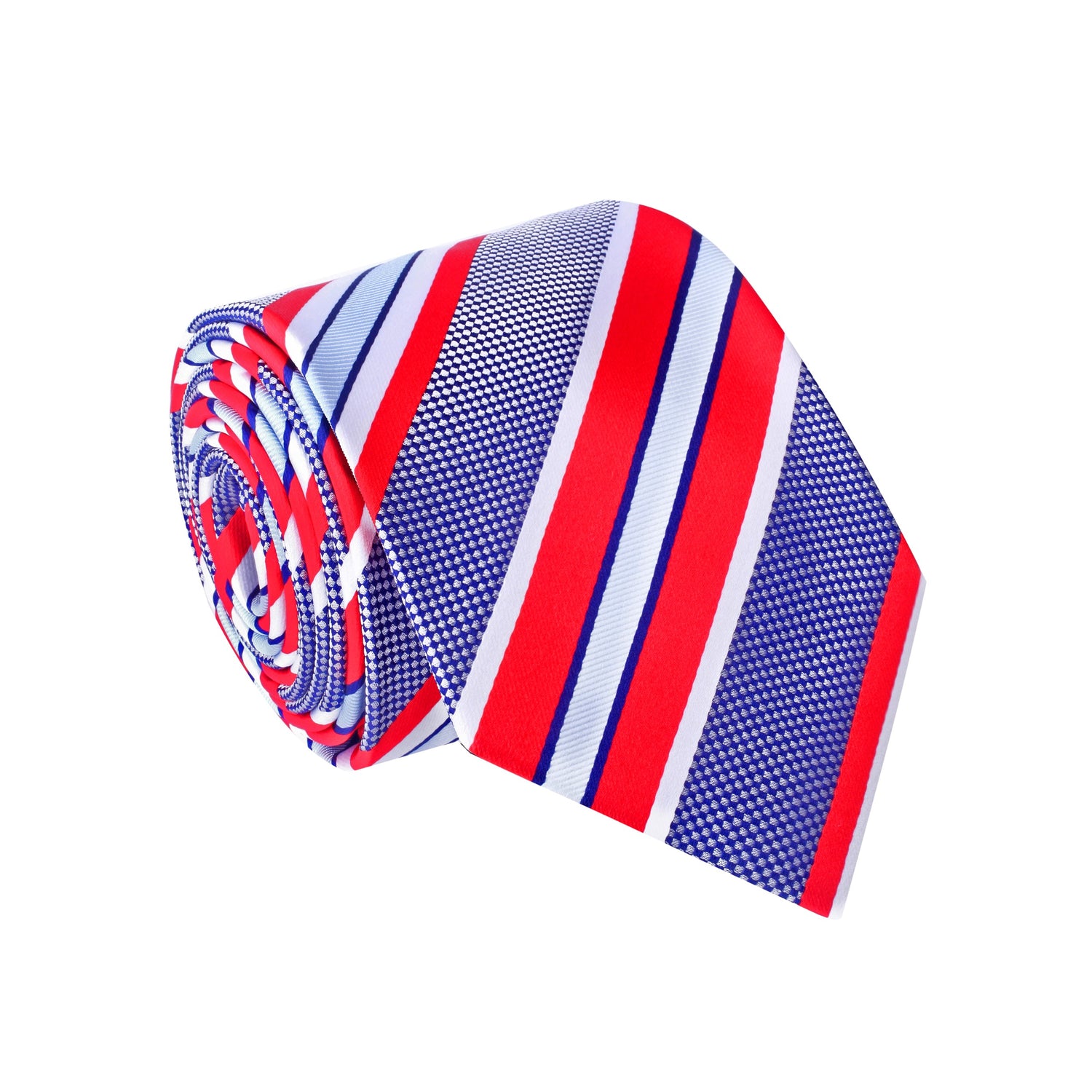 A Red, White, Blue Stripe Silk Necktie 