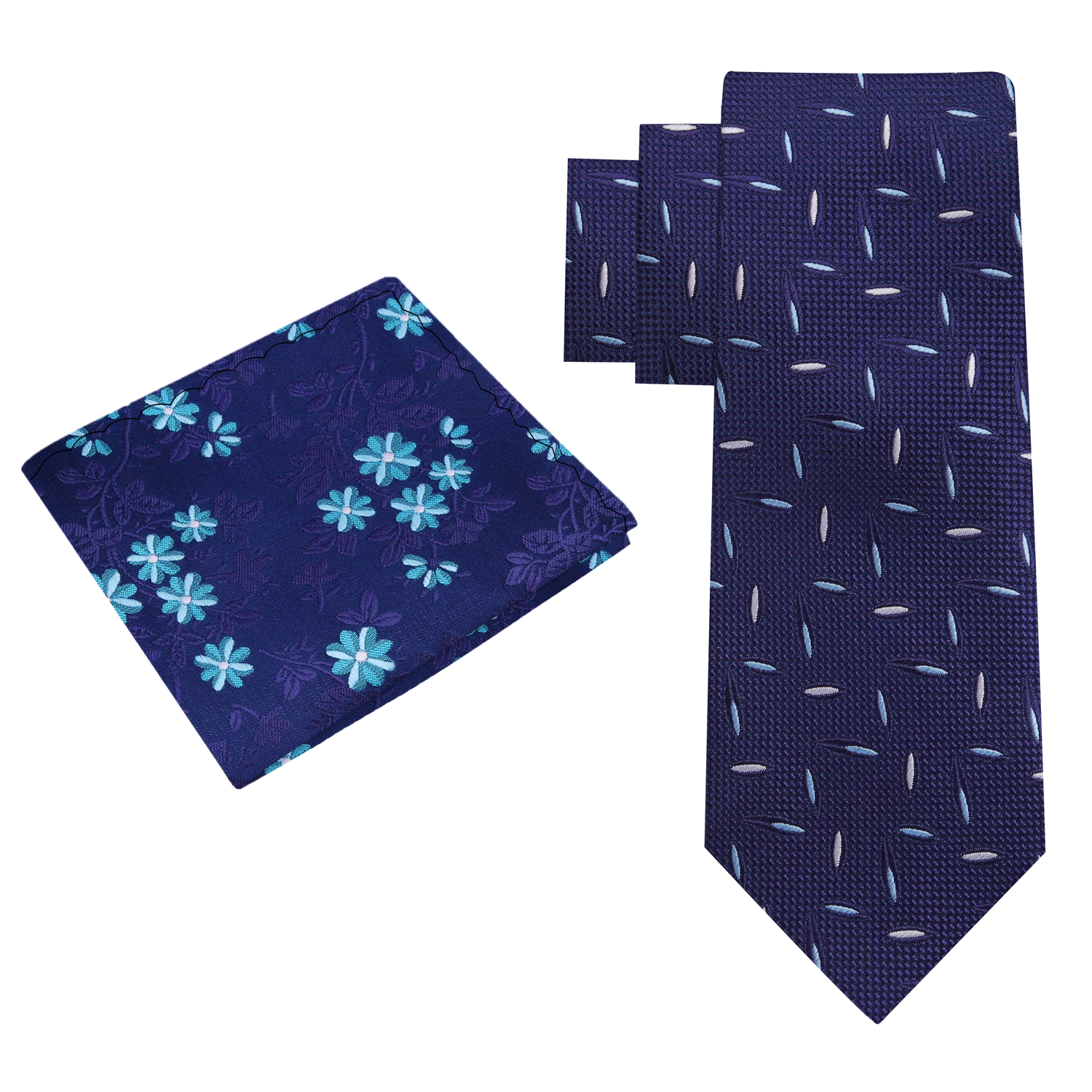 Alt View: Blue, Light Blue Abstract Tie with Accenting Floral Square