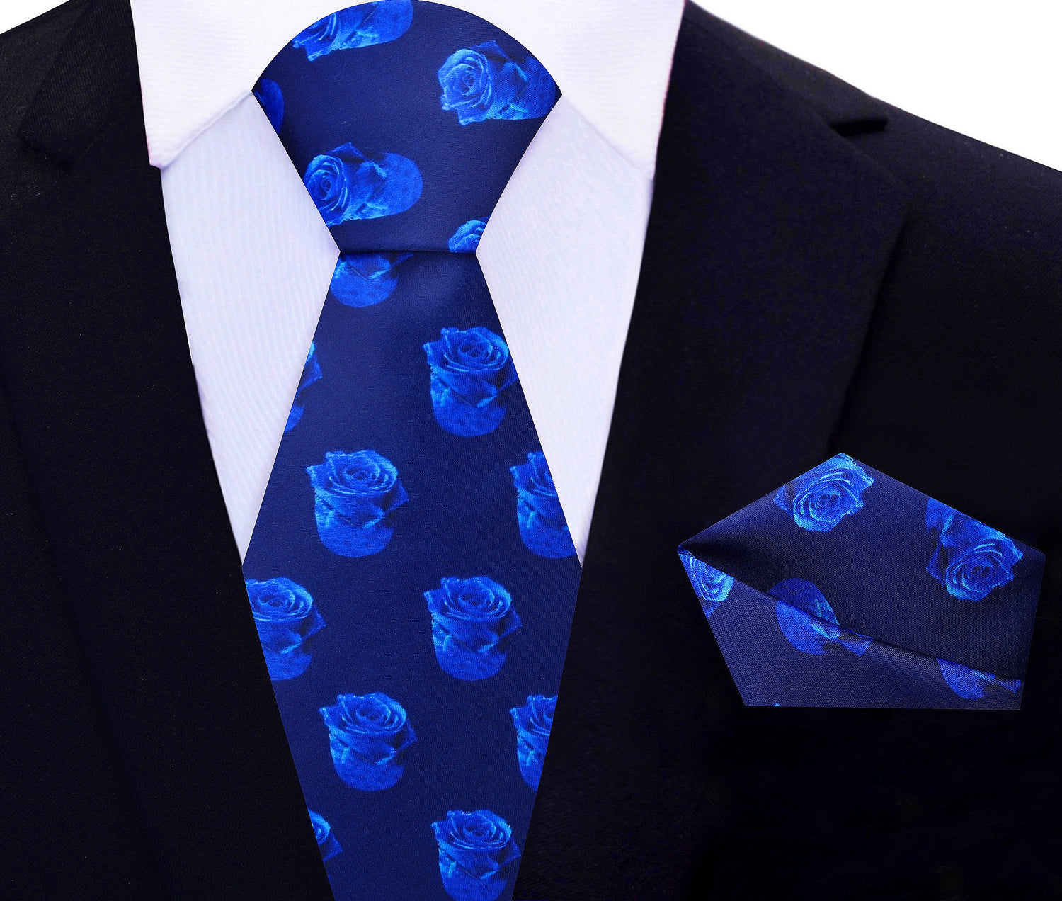 Alt View: Shades of Blue Roses Tie and Pocket Square