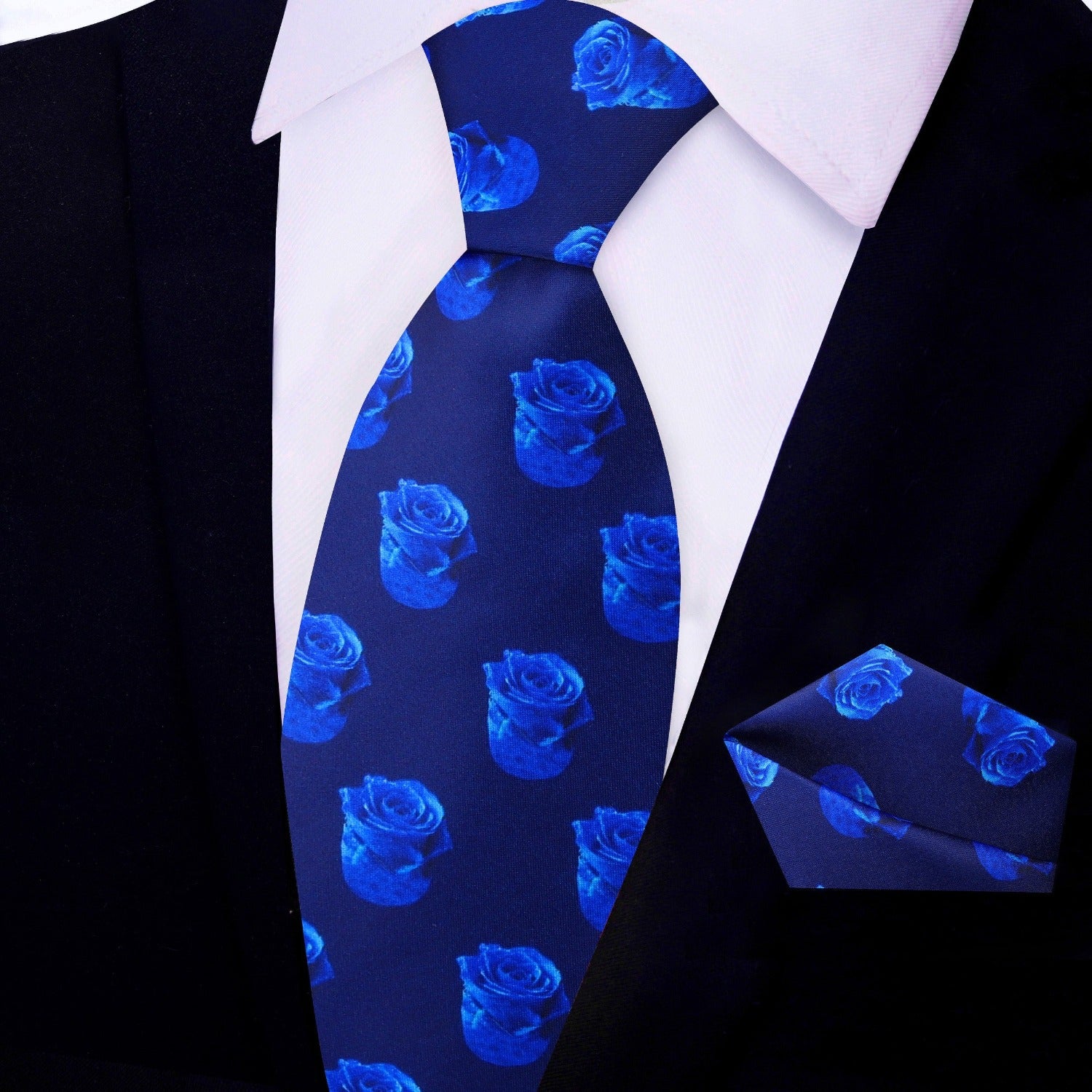 Shades of Blue Roses Tie and Pocket Square