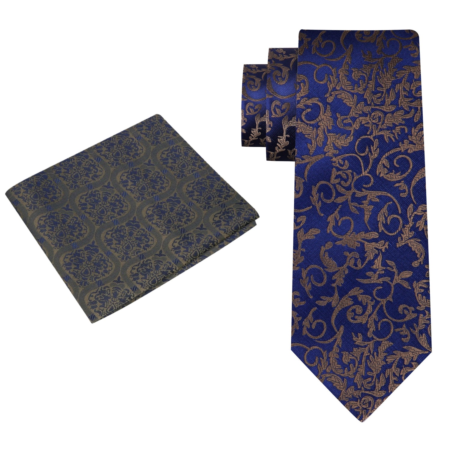 View 2: Blue, Sage Floral Tie and Pocket Square