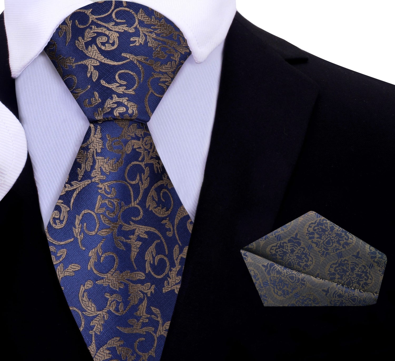 Blue, Sage Floral Tie and Pocket Square