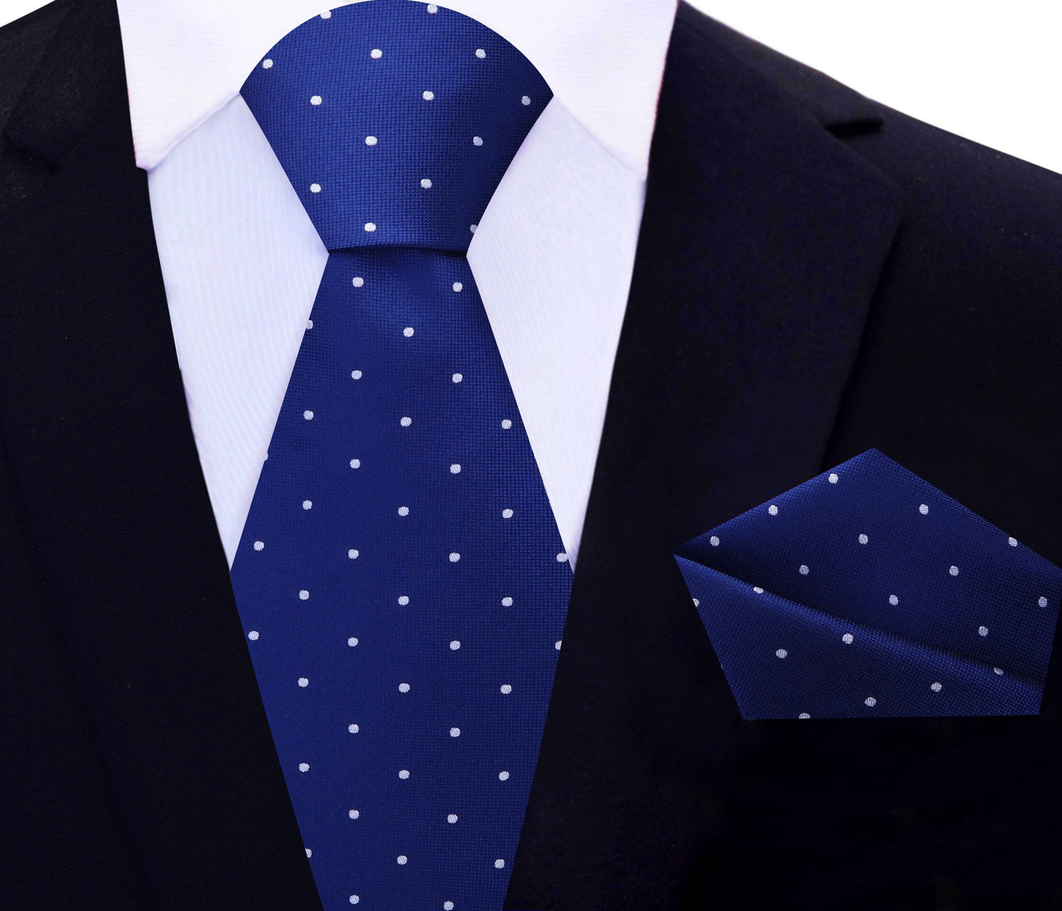 Main View: Blue, White Small Polka Dot Tie and Pocket Square