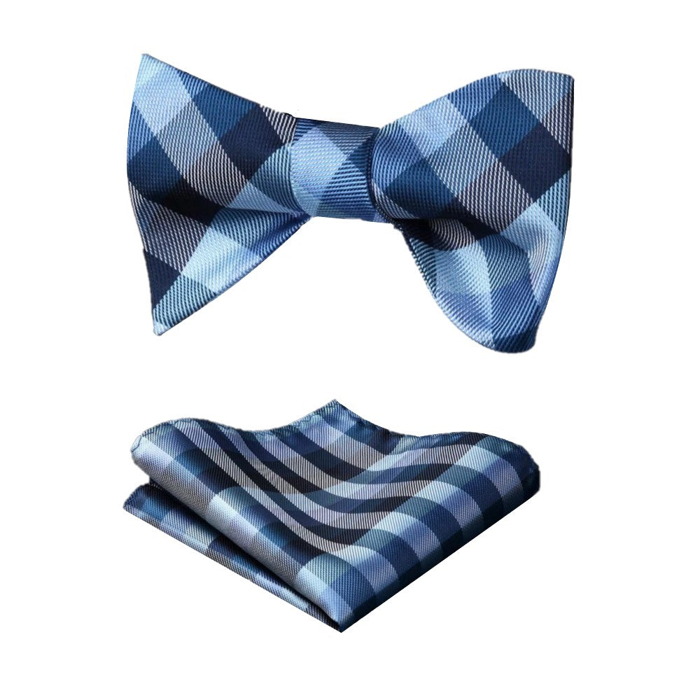 Shades of Blue Geometric Bow Tie and Pocket Square
