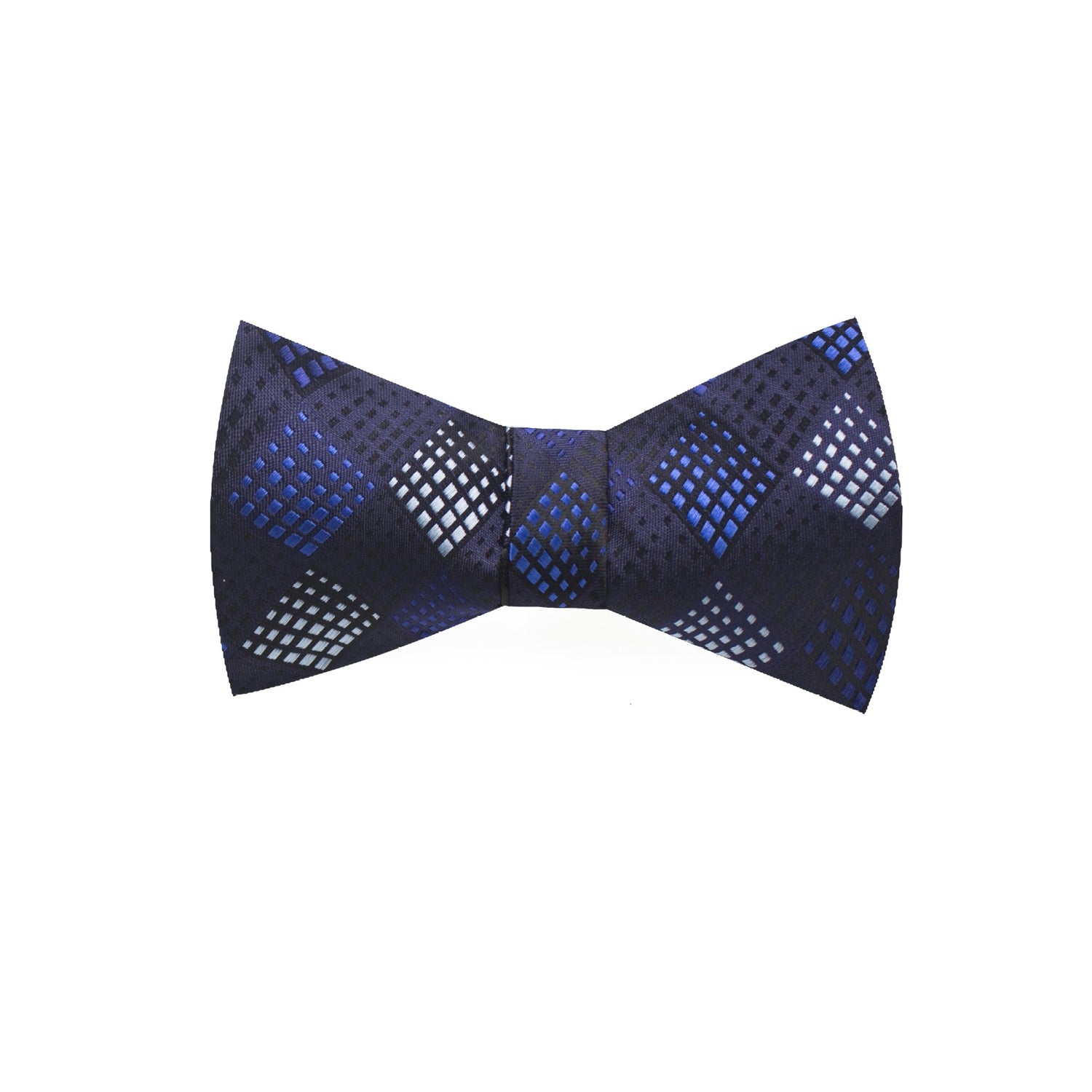 A Blue, White Geometric Diamond Pattern Silk Self-Tie Bow Tie