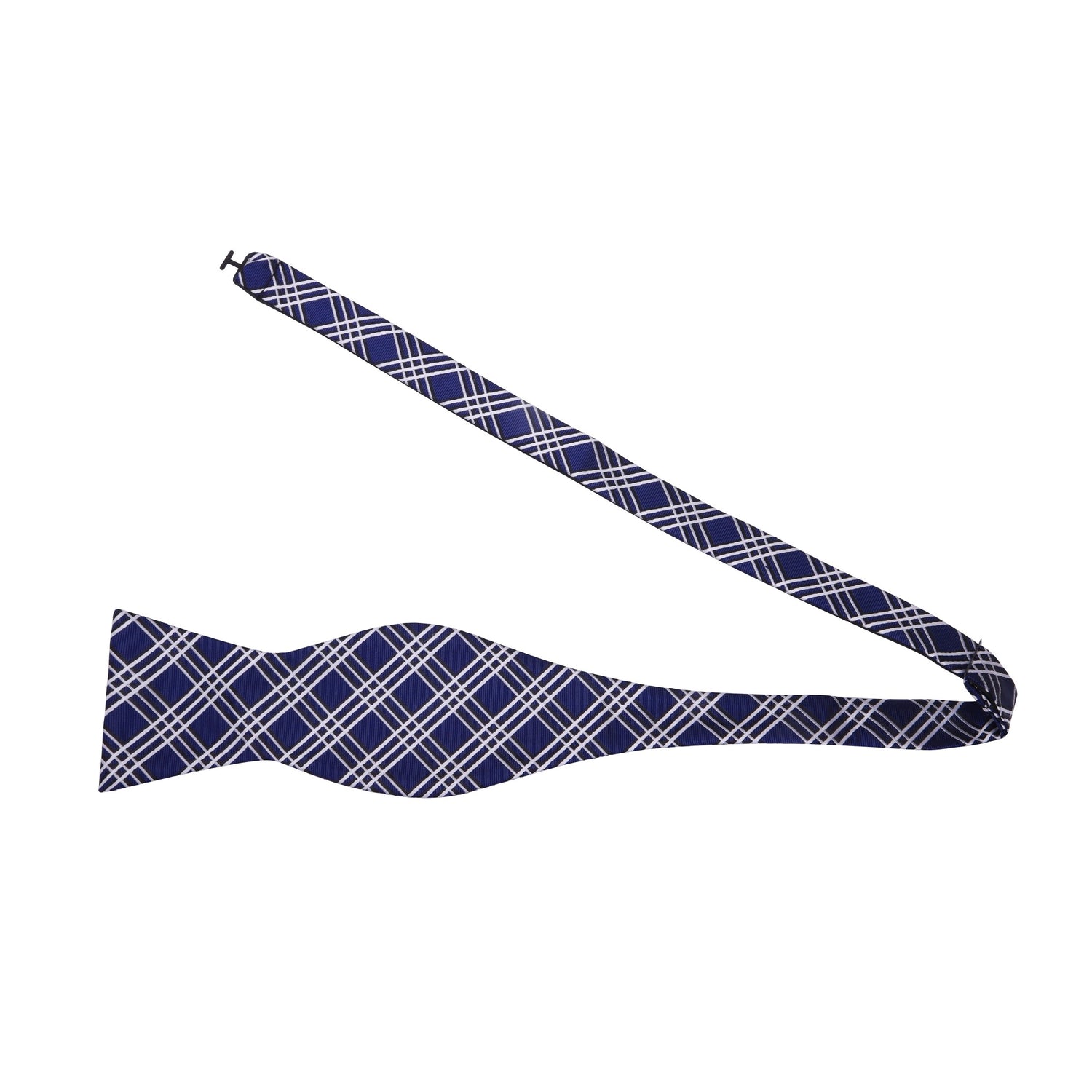 Untied: A Blue, White Geometric Plaid Pattern Silk Self Tie Bow Tie 