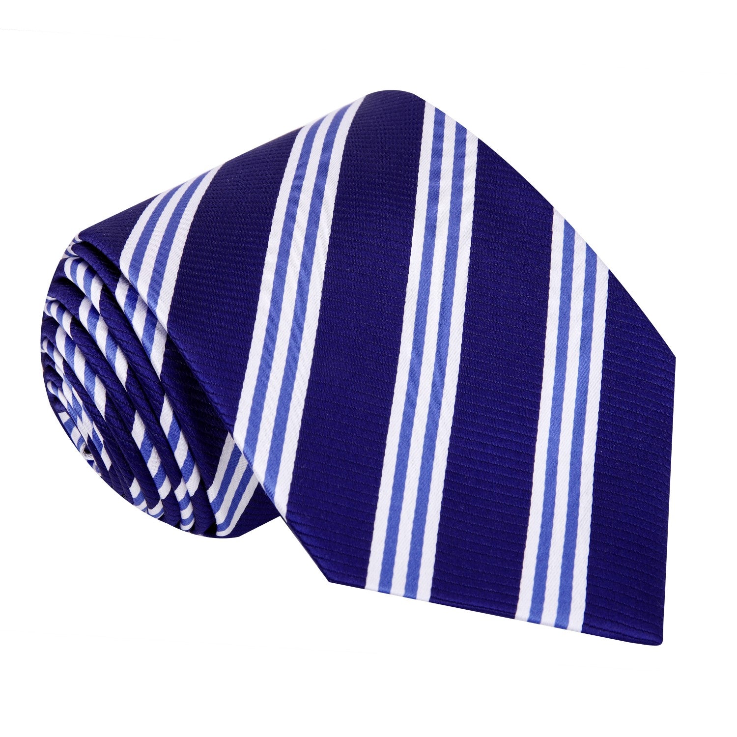 A Blue, Light Blue, White Stripe Pattern Silk Necktie 