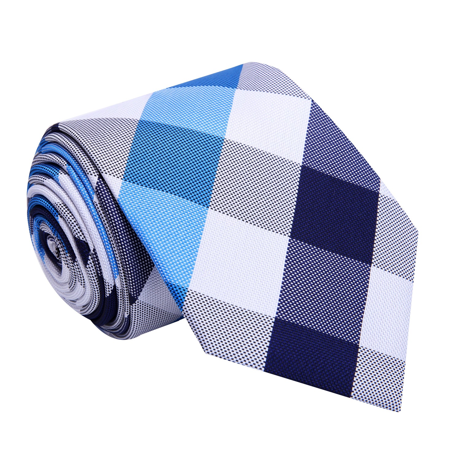A Blue, Light Blue, White Plaid Pattern Silk Necktie