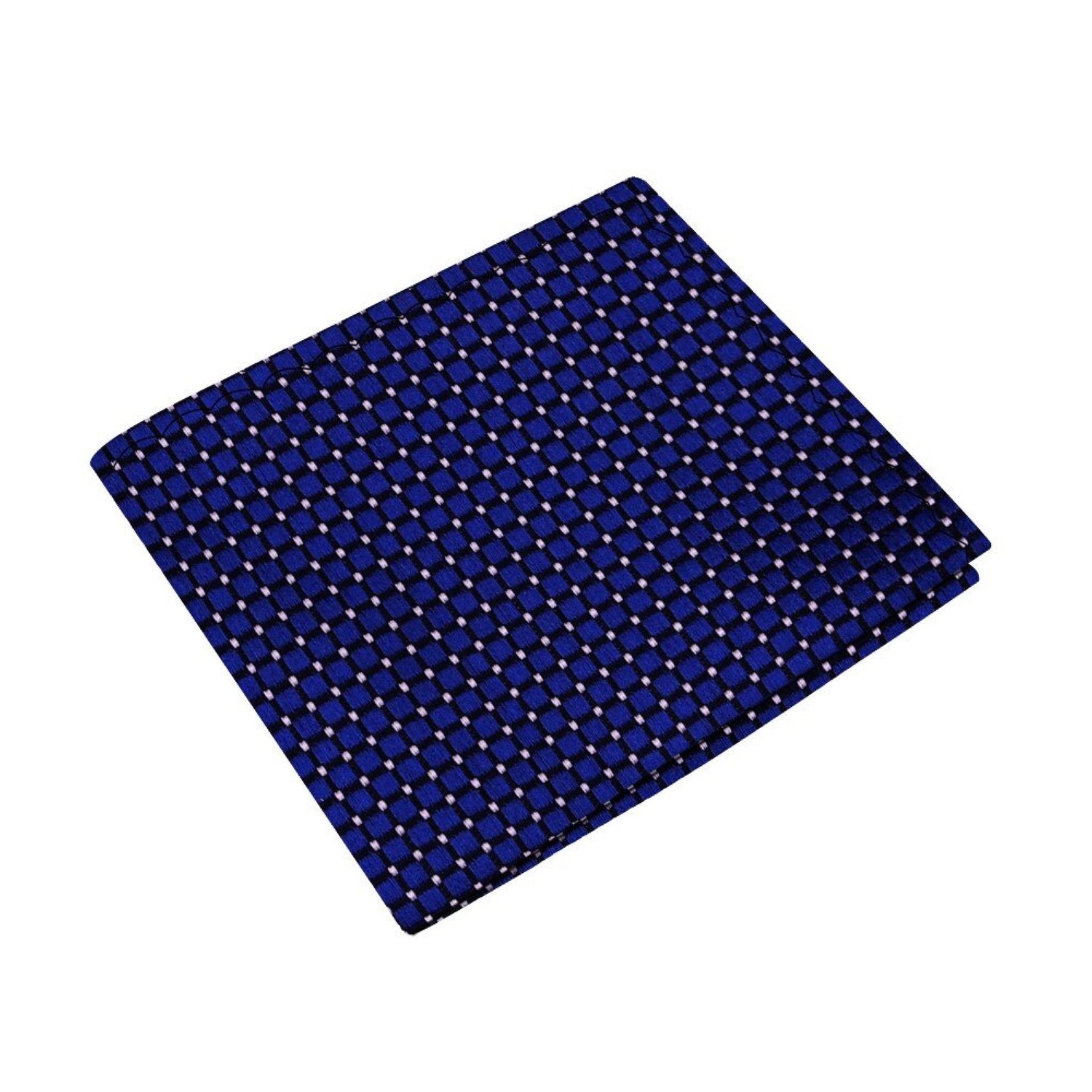 Main View: Dark Blue, White Color Small Geometric with Check Pattern Silk Pocket Square