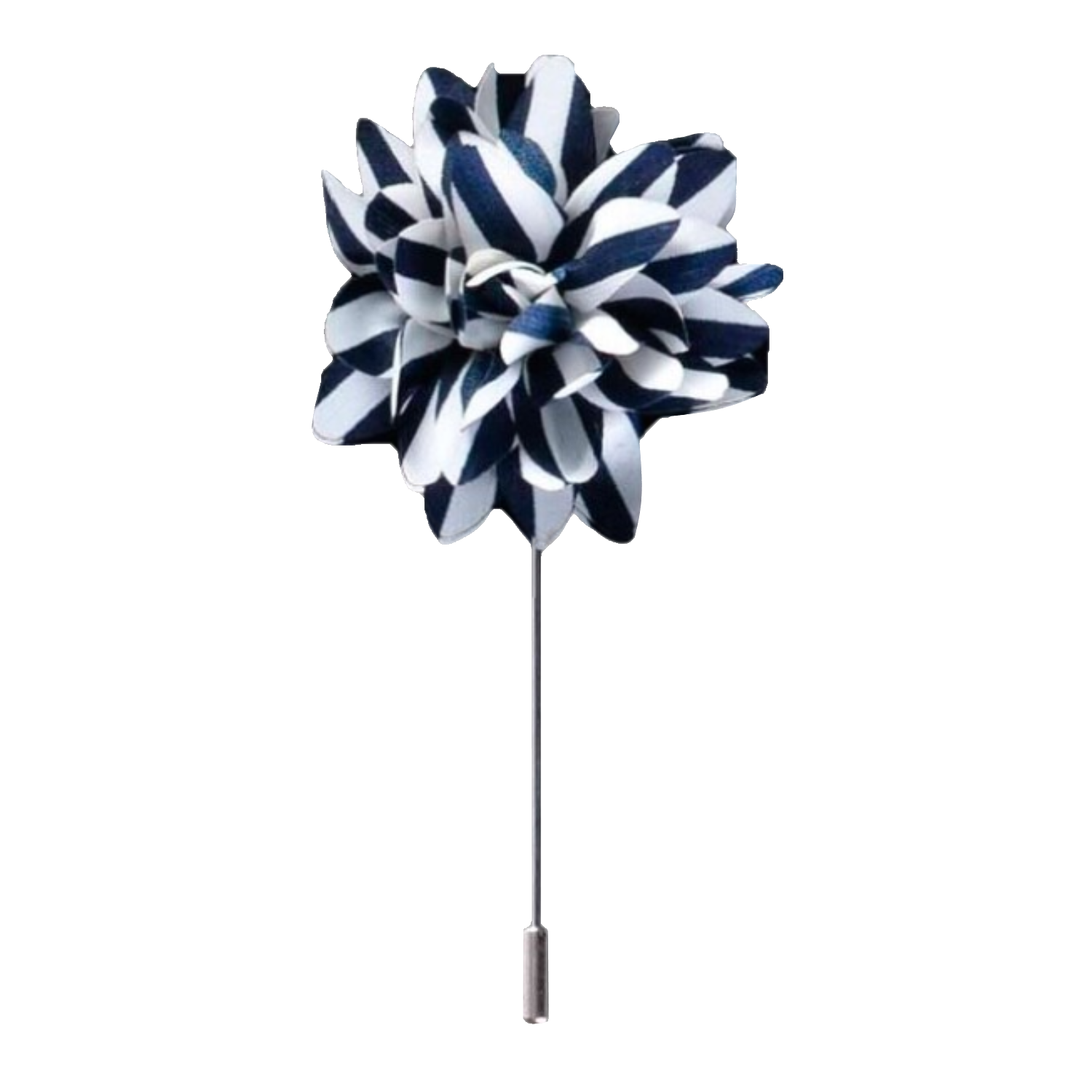 A Navy Blue, White Colored Stripe Pattern Lapel Flower||Navy Blue, White