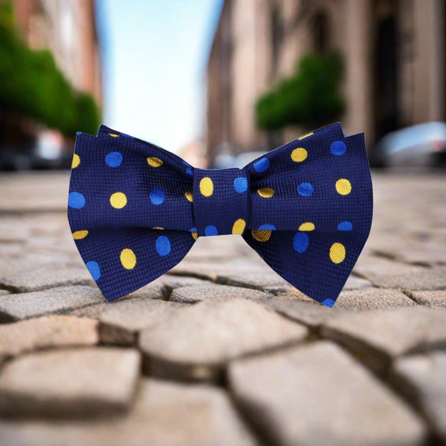 Blue and Yellow Polka Bow Tie 