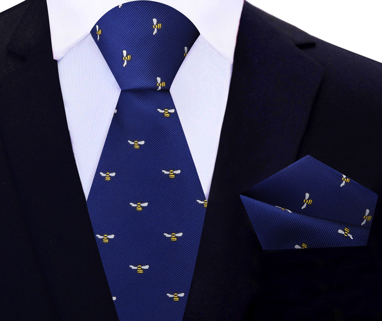 Blue, Yellow, Black Honey Bee Tie and Pocket Square