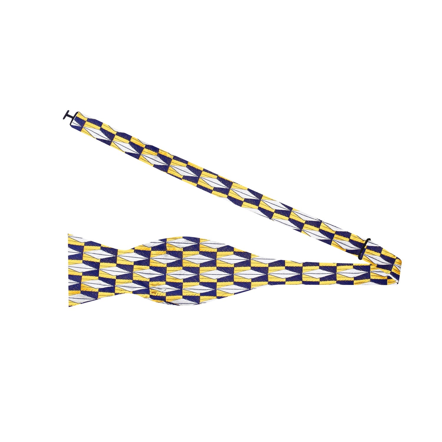 Self Tie: A Yellow, Blue, Grey Geometric Diamonds Pattern Silk Self Tie Bow Tie