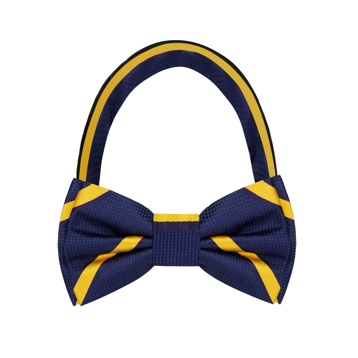 Blue, Yellow Gold Stripe Bow Tie Pre Tied