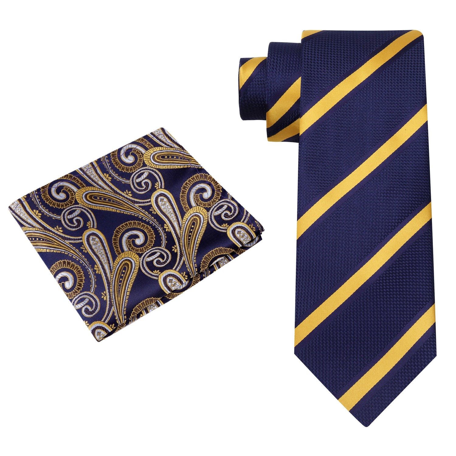 Alt View: Blue, Yellow Stripe Tie and Accenting Blue Gold Square