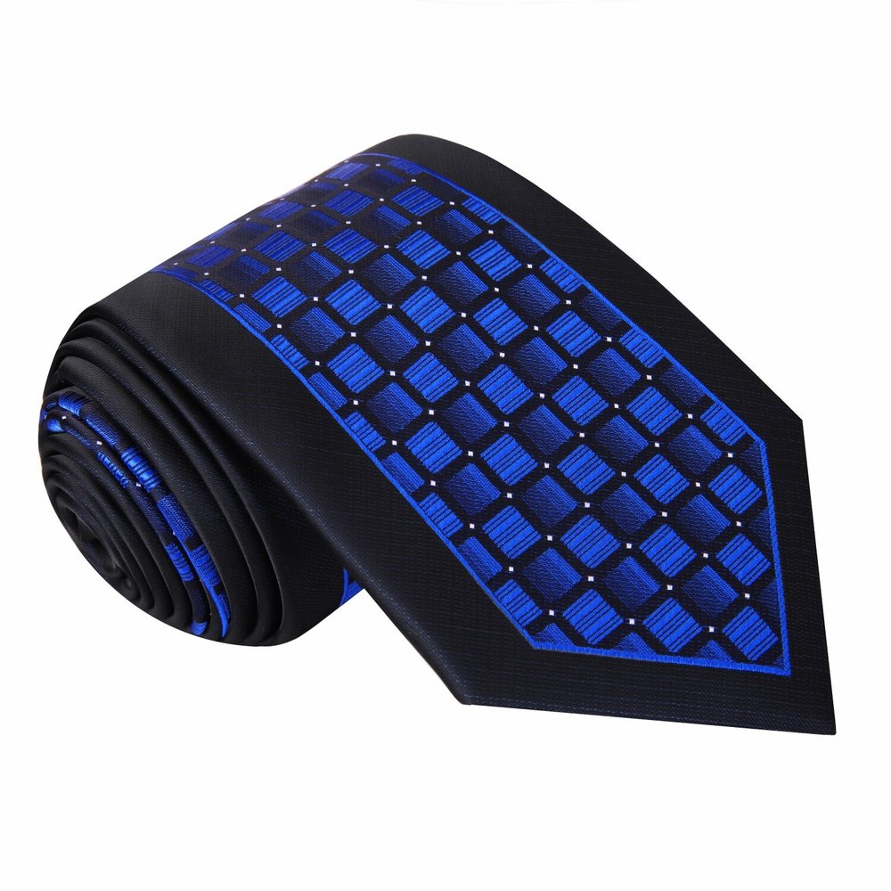 A Blue and Black Checker Pattern Silk Necktie  