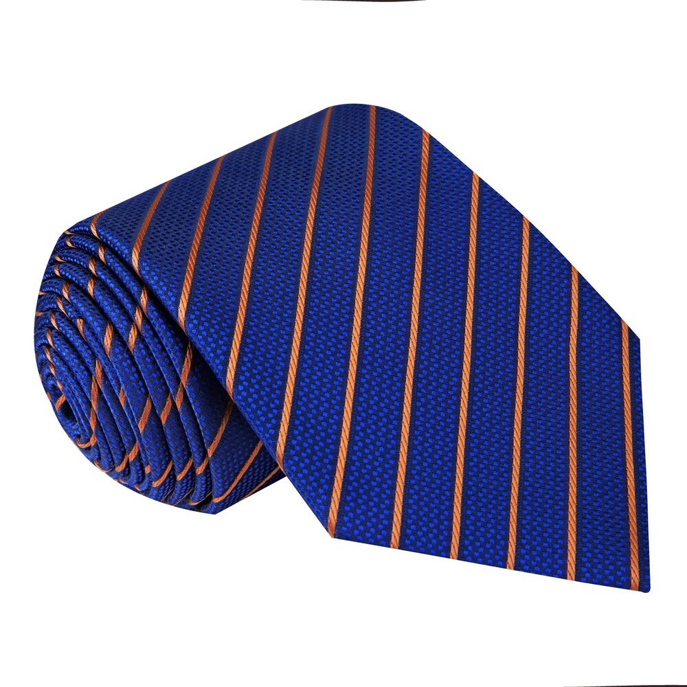 A Blue, Brown Stripe Pattern Silk Necktie 