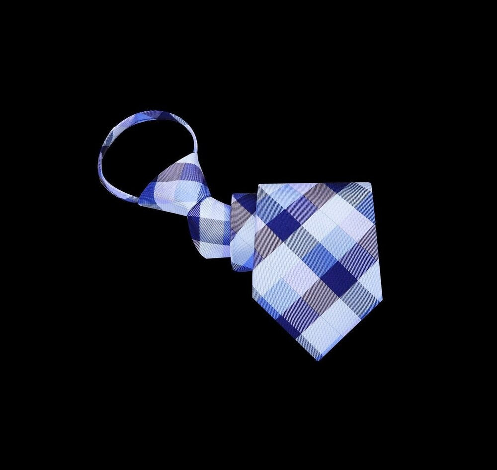 blue check zipper tie||Blue